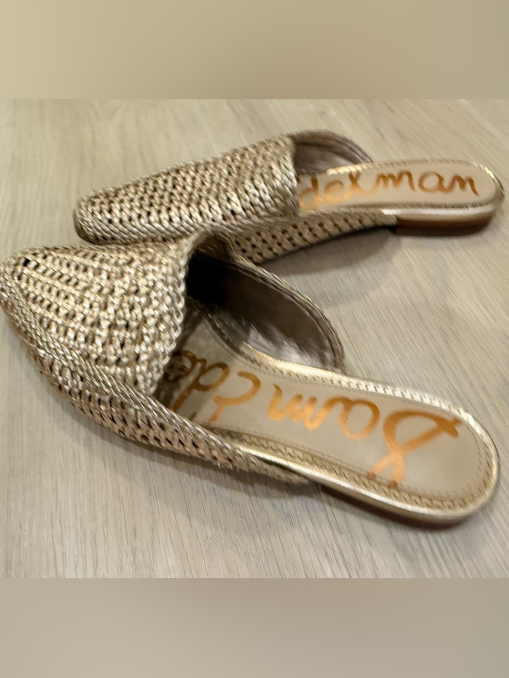 Sam Edelman Gold Woven Slide Mules